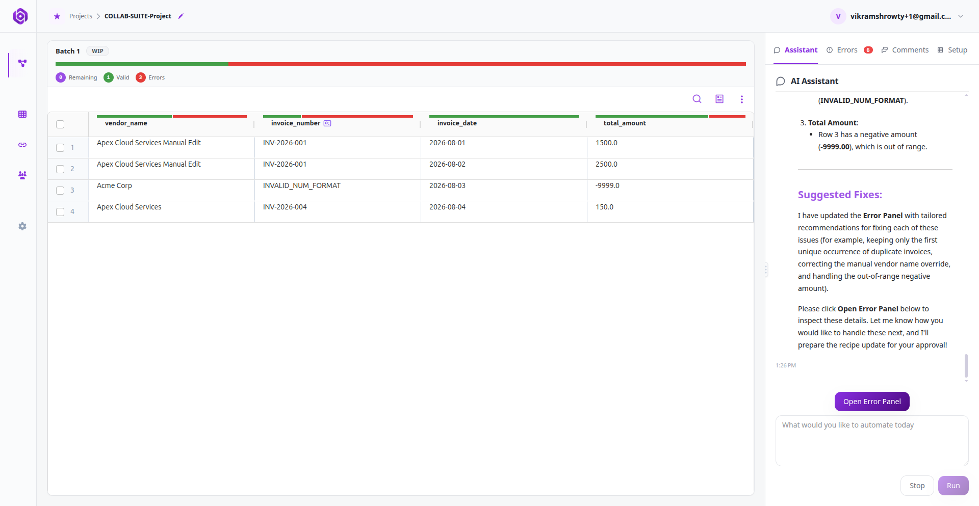 AI suggestions and one-click action controls in the Error Console.