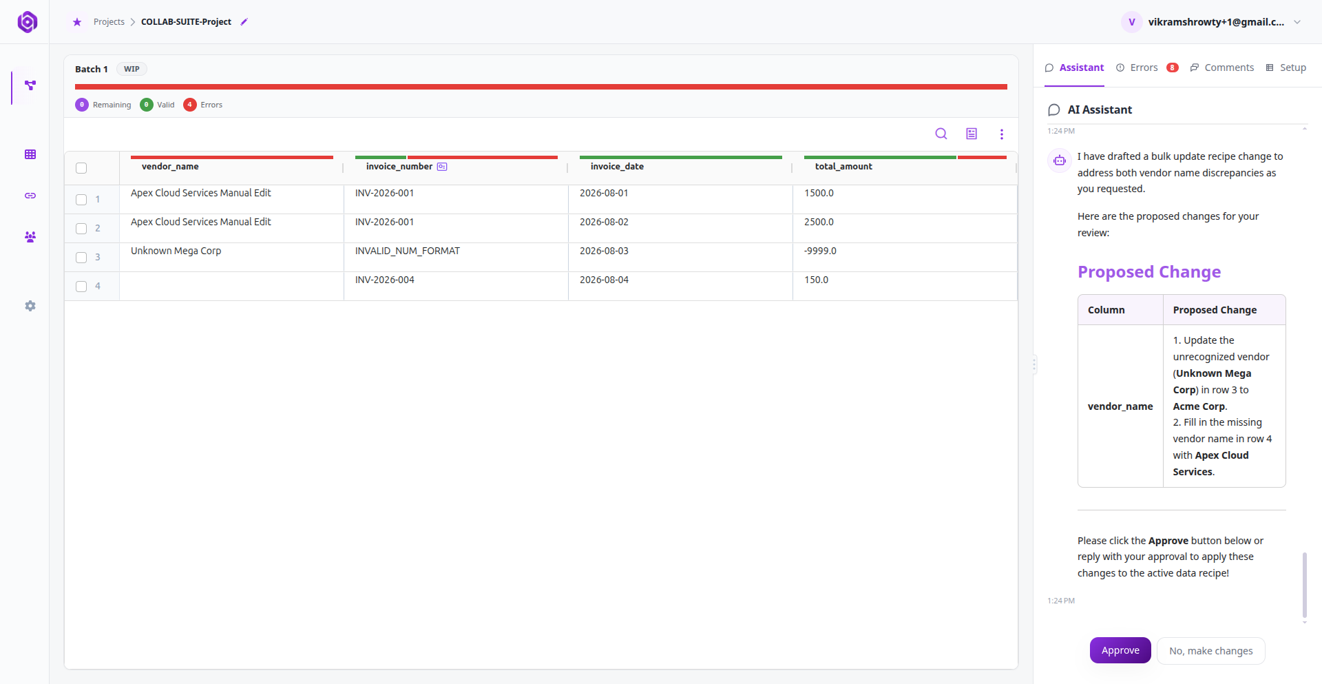AI Assistant interactive action buttons allowing one-click approval and panel navigation.