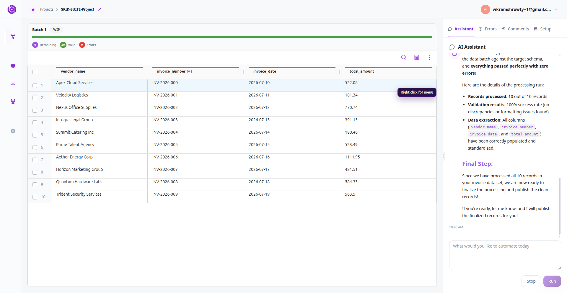 Configuring export action and data delivery destinations.