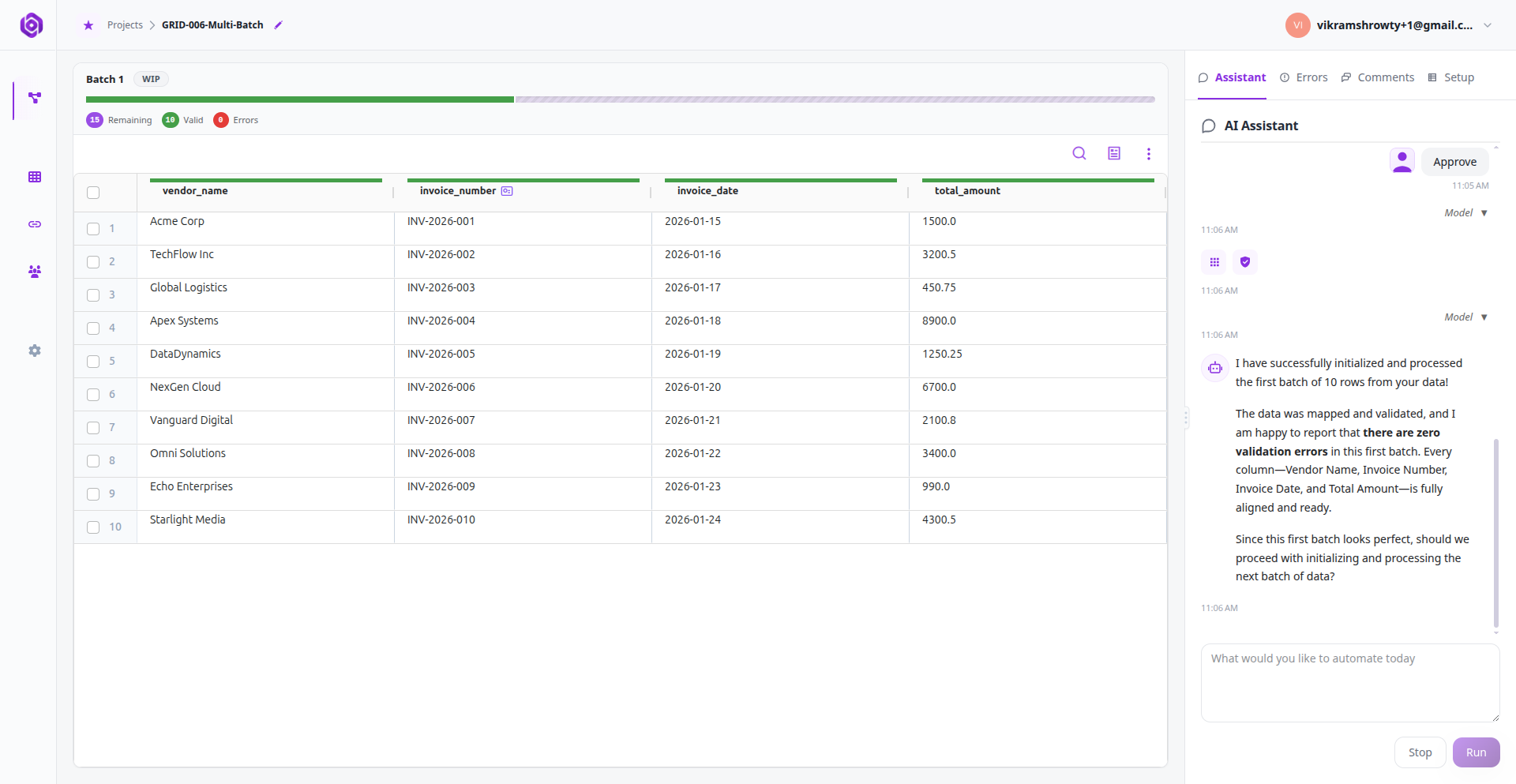Segmented batch progress bar showing batch execution state.